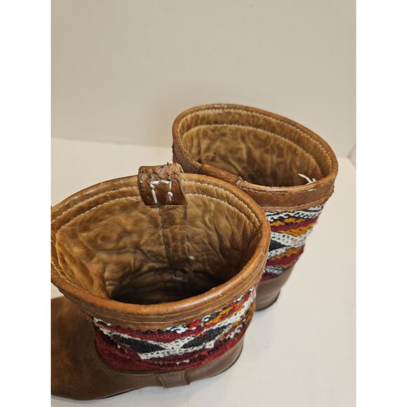Vintage Kilim Leather Boots Handmade Moroccan Tapestry Size 8 Turk Festival - Picture 13 of 15